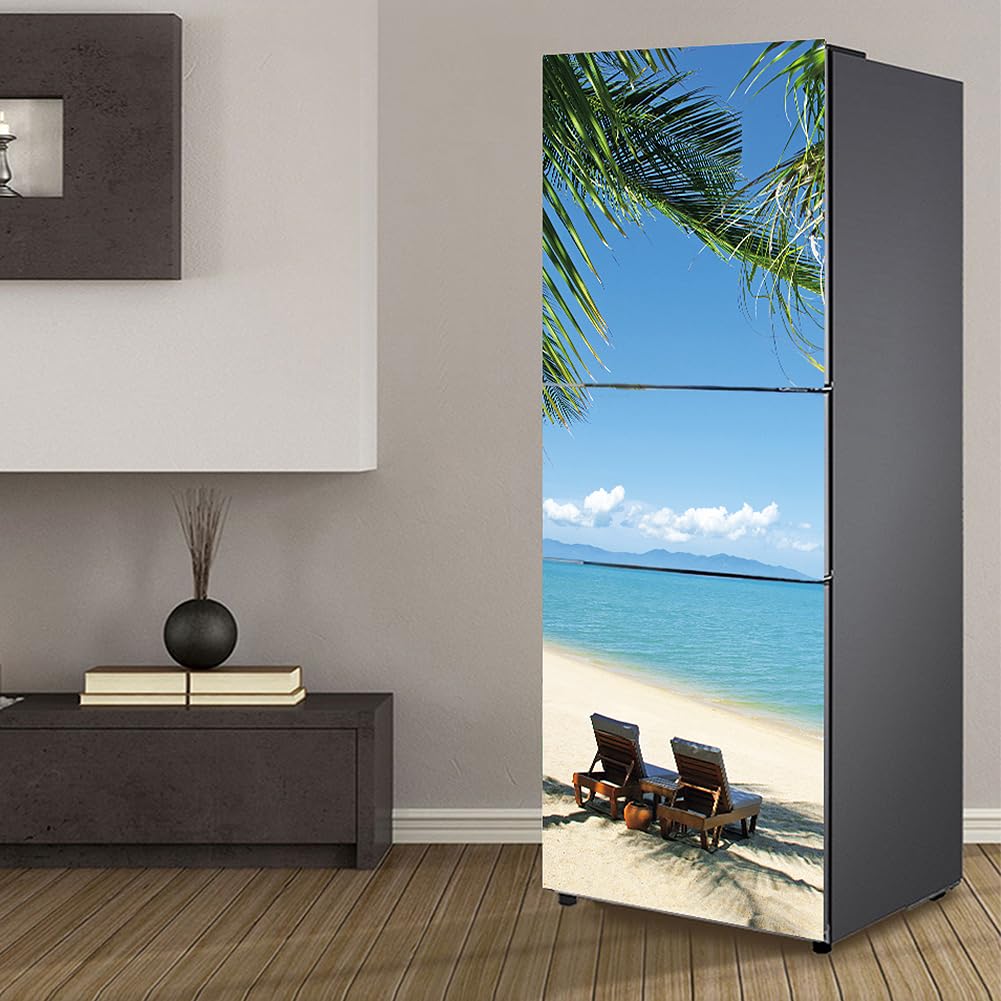 Fridge Stickers, Fridge Sticker Full Covering Door Covers Skins Wall Stickers for Kitchen Decal, Beach Holiday Chair(M: 60x180 cm)