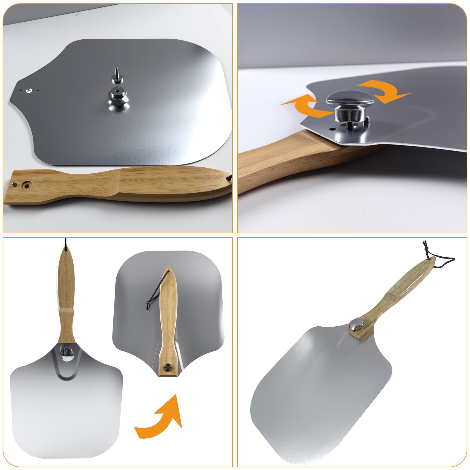 Ensemble Pelle à Pizza 3 Pièces, Pizza Accessoires Comprenant Pelle a Pizza 30 cm Aluminium avec Poignée en Bois Rotative, Coupe Pizza Acier Inoxydable et Pelle à Fromage