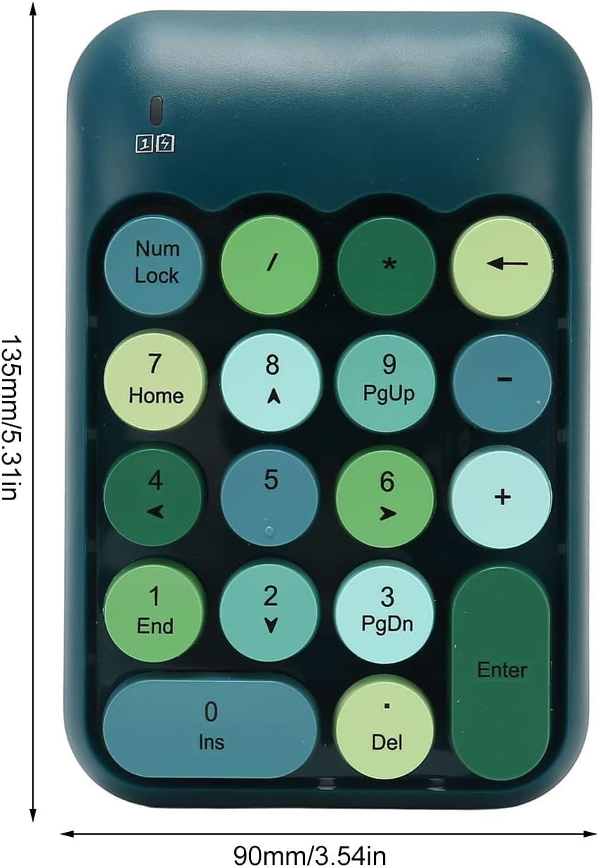 Estink 2.4Ghz Numeric Keypad, 18 Keys Mini Numeric Keypad, Vintage Color Keyboard and Round Keycaps, with USB Receiver for PC, Desktop and Laptop (Dark Green Color)