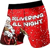 Random Stock Apparel Funny Christmas Boxer Briefs for Men – Santa Claus Delivering Gifts All Night Print Stretchy Moisture Wicking Holiday Gag Gift Underwear, X-Large