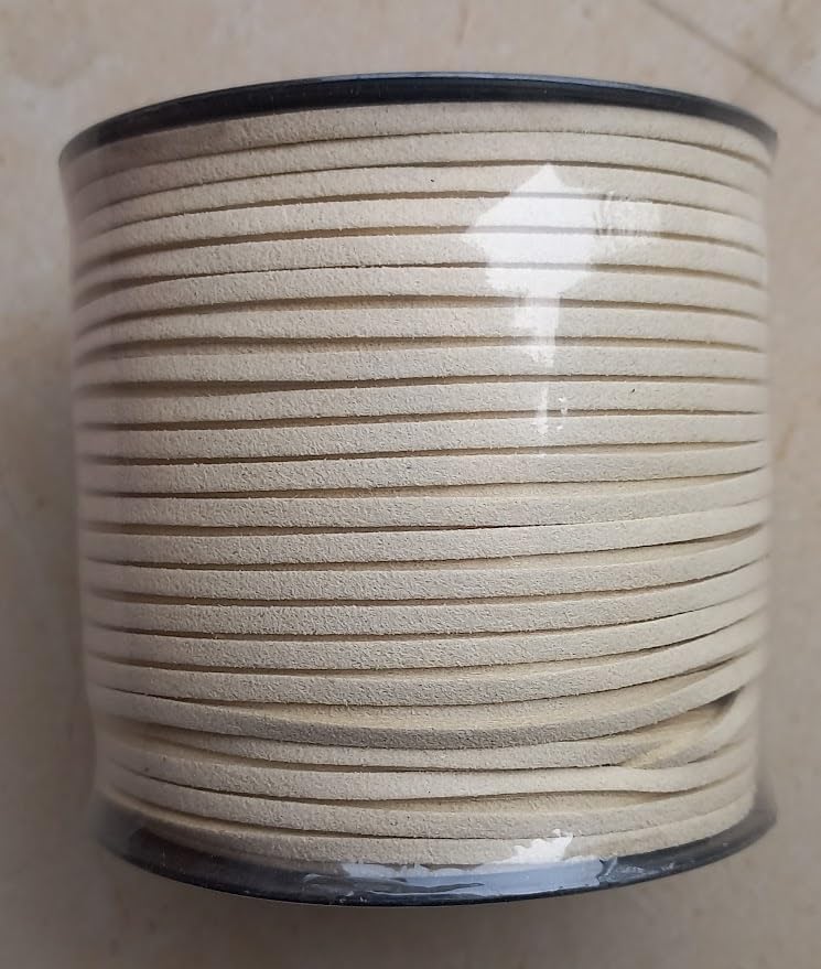 OMX Size - 3mm x1.4mm Faux Flat Suede Cord Roll String Korean Leather Lace Beading Thread Suede Lace Leather Cording for Jewelry Makings (100 Mtr, Off White)