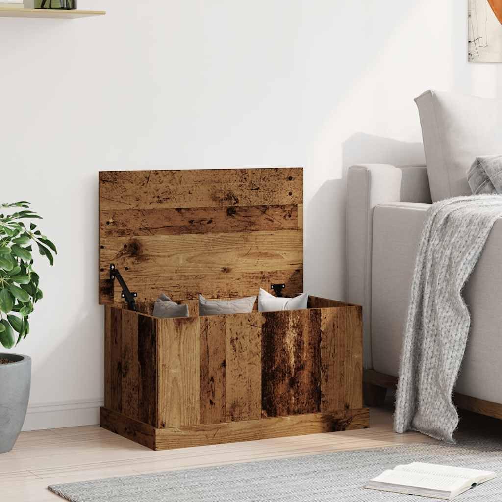 Baúl de almacenaje con aspecto de madera envejecida, 70 x 40 x 38 cm, de material de madera, cofre decorativo con tapa para cojines y alfombras, versátil como mesa