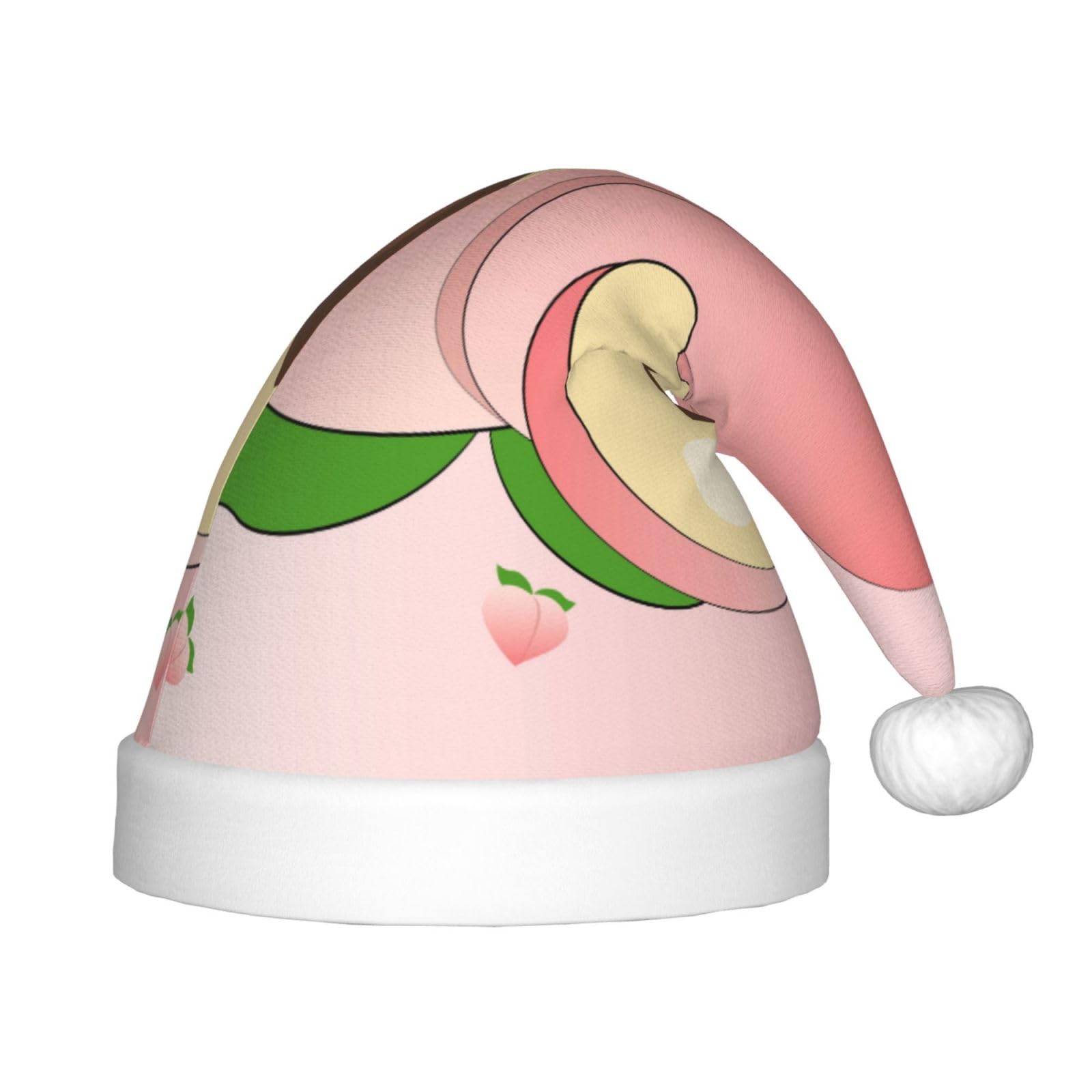 cartoon peach Holiday Plush Hat for Event Party Dress-up, Fluffy Trimmed Cap with Pom Top