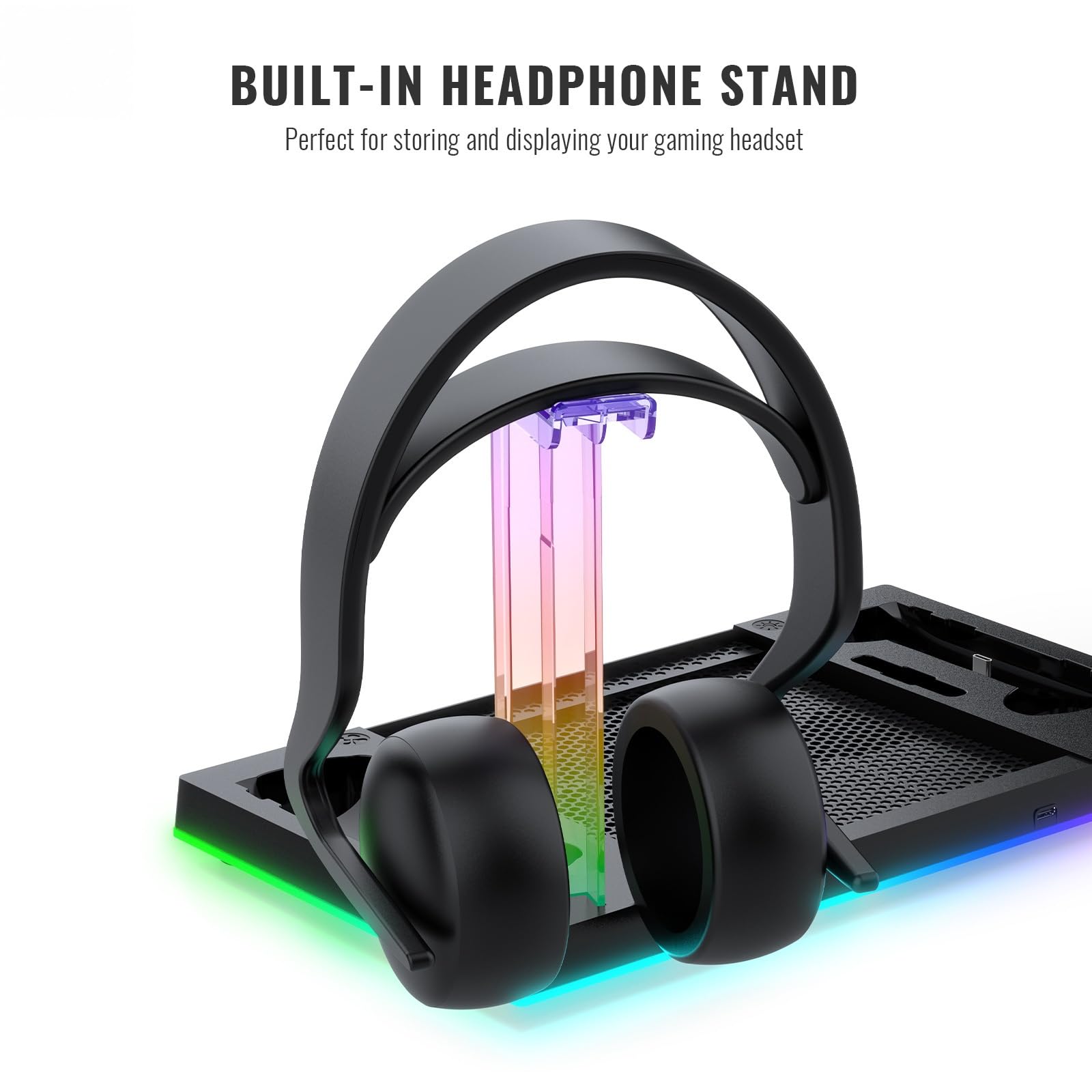 Base di ricarica per macchine a vapore Supporto caricabatterie doppio controller, supporto verticale con luce RGB per supporto controller vapore, supporto per cuffie dock di ricarica