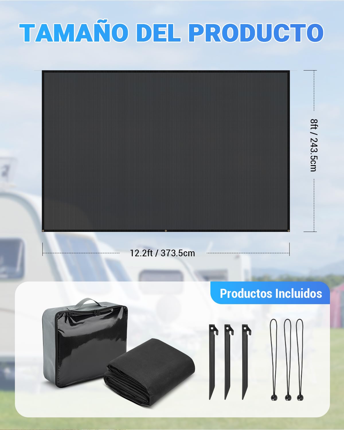 SUPAREE Protección Solar para Autocaravana Toldo Pared Caravana Toldo para Caravana Universal Sun Blocker UV Protection de Privacidad con Kits Completos 3,7 x 2,46m