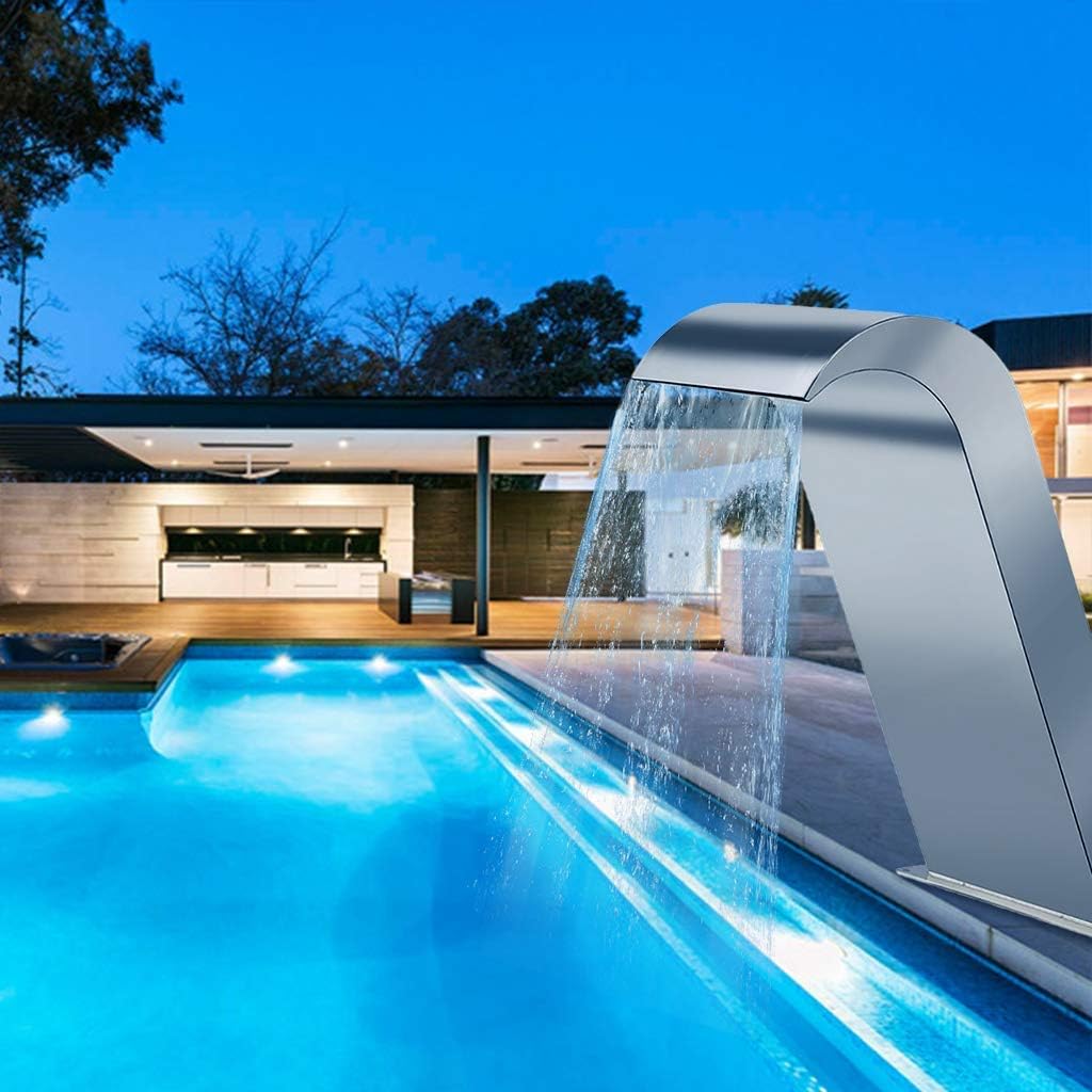 Stainless Steel Pool Fountain 9.8X4.1Inches Waterfall Pool Fountain Swimming Pond Waterfall Blade for Ground Pools Garden Outdoor,