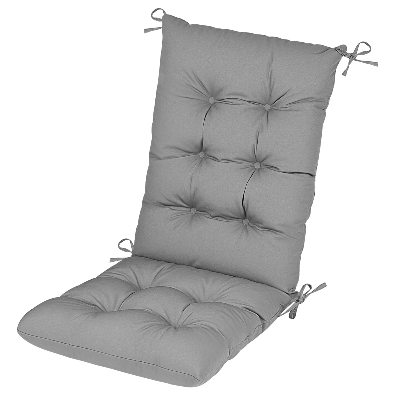 RIMEPATIO Outdoor High Back Chair Cushion 120x45cm, 8cm Thick Tufted Waterproof Rattan Seat Pad with Ties for Garden & Patio Dining Chairs, Loungers, Recliner, Grey