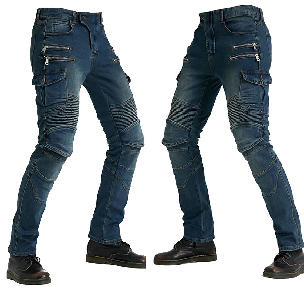 Uomo Moto Equitazione Pantaloni Motorcycle Biker Jeans Protezione Rinforzato Ginocchio Anca Pads
