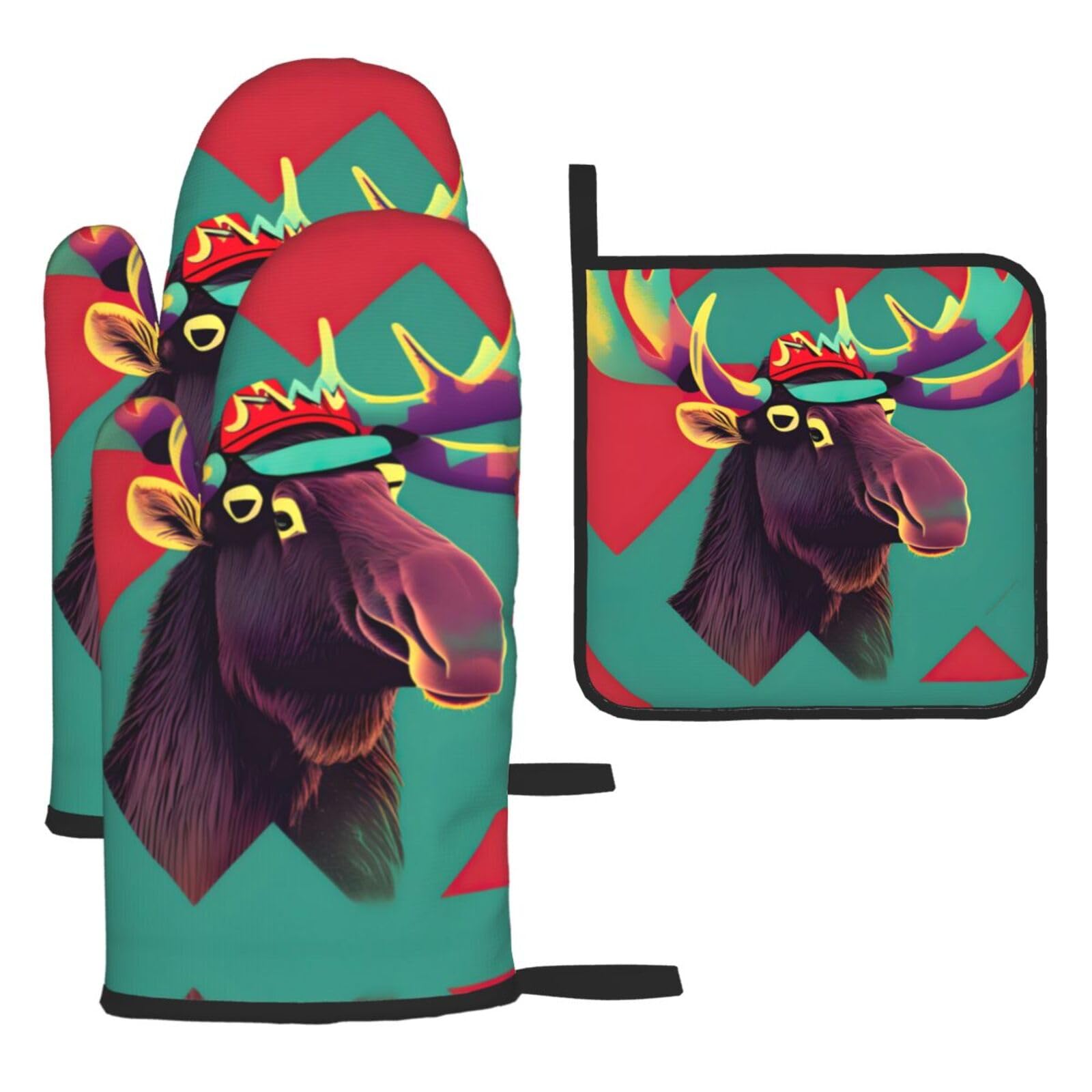 Moose Christmas Oven Mitts,Cute Cooking Glove,Heat Resistant,Oven Mitts Gift for Mom,Housewarming