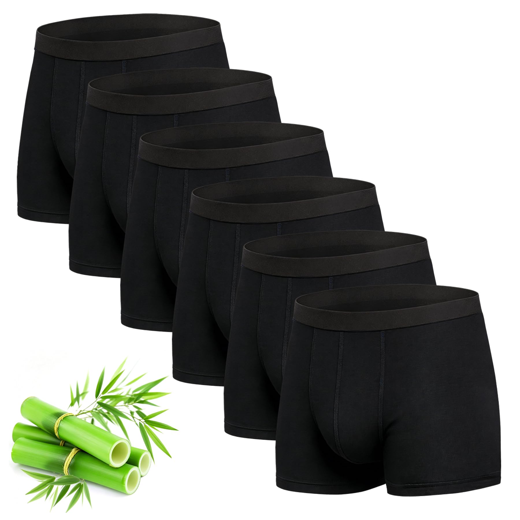 FALARY Bambus Boxershorts Herren 6er Pack Unterhosen Männer Ohne Kratzenden Zettel Unterwäsche Boxer aus Bambus-Viskose, Antibakteriell, Atmungsaktiv, Weich, Schwarz 3XL