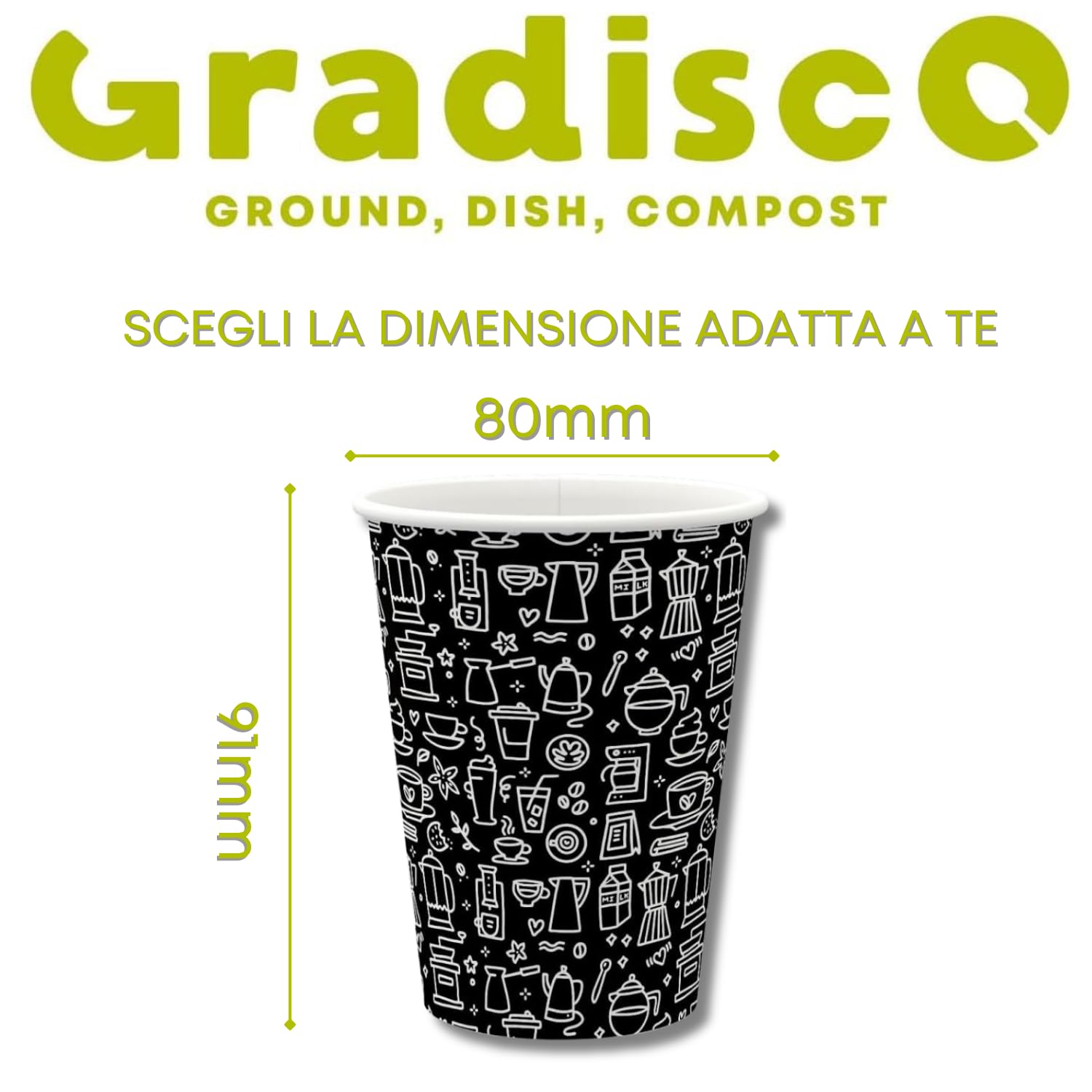 500 Bicchieri in Carta per Caffe Cappuccino Thè Nero Fantasy 100% Biodegradabili e Riciclabili in Cartoncino Rivestito in PE per Bevande Calde Monouso Usa e Getta (500, 240ml)