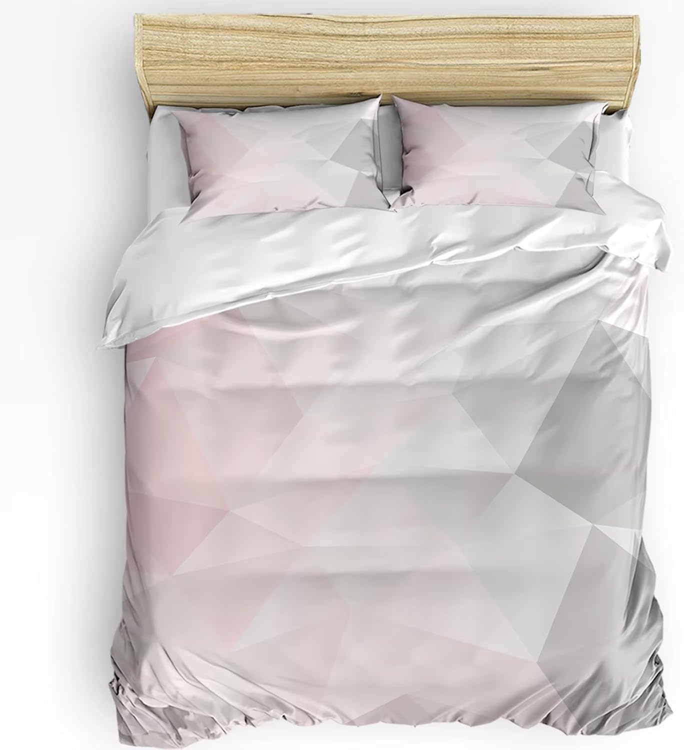 Oversized King (98"x120") Geometric Pink Gray Gradient Triangle Duvet Cover with Pillow Case 3pcs Bedding Set Quilt Cover Double Bed Home Textile