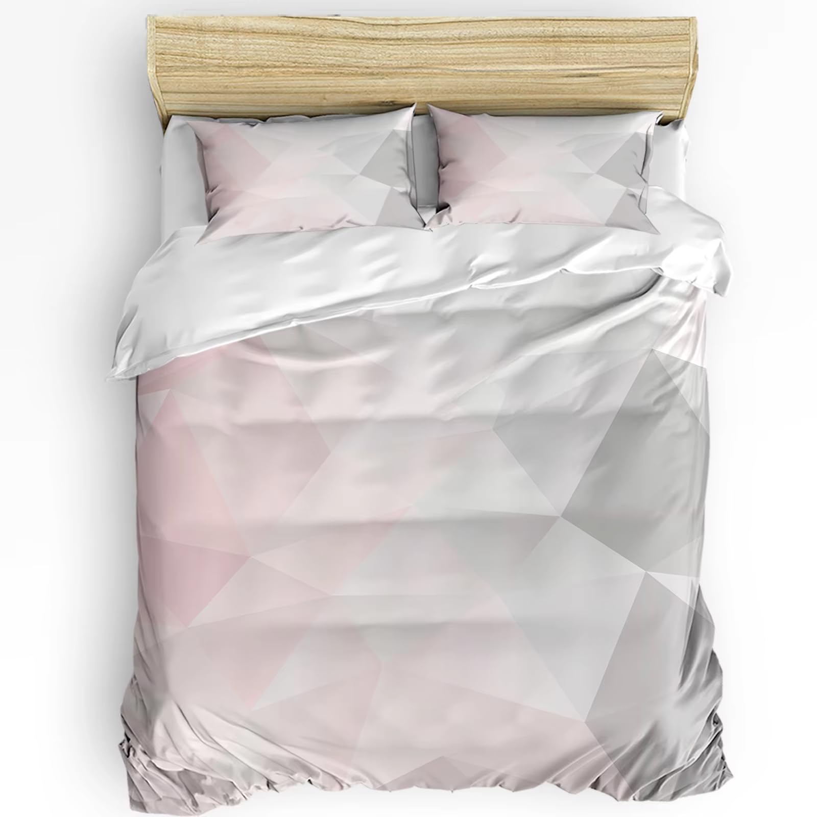 Housse de couette rose et gris haut de gamme à triangles pour sublimer la décoration de chambre