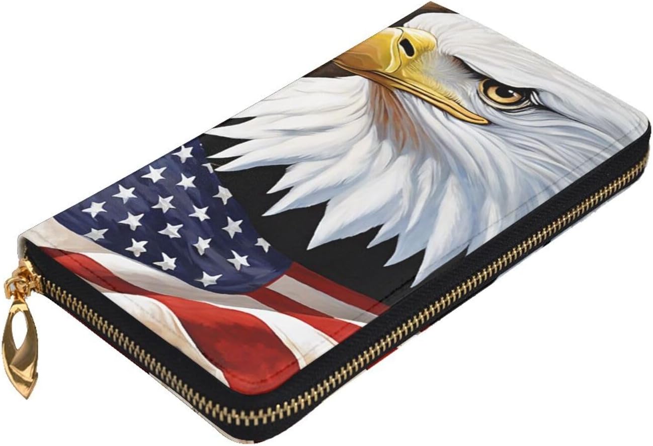 Patriotic Bald Eagle With Flagfull Width Double-Sided Printed Long Wallet Is A Must-Have For Travel, Portable And Easy To Store In One