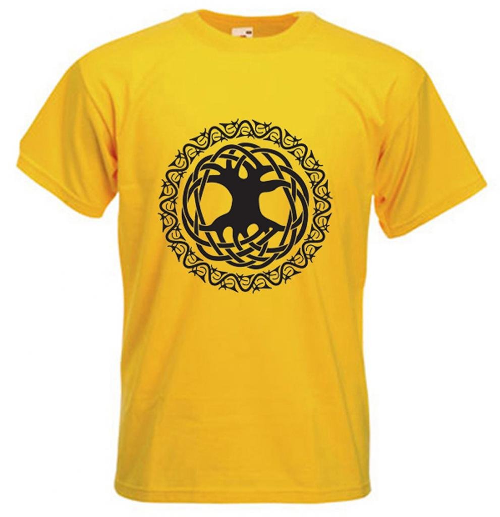 Celtic Tree of Life Mens T-Shirt (Medium, Yellow)