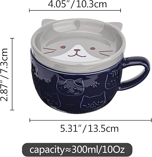 Miniatura 25 de Cute Ceramic Cat Coffee Mug with Lid,Kawaii Coffee Mugs or Tea Cups for Cat Lovers,Funny Novelty Cat Breakfast Mugs for Pink