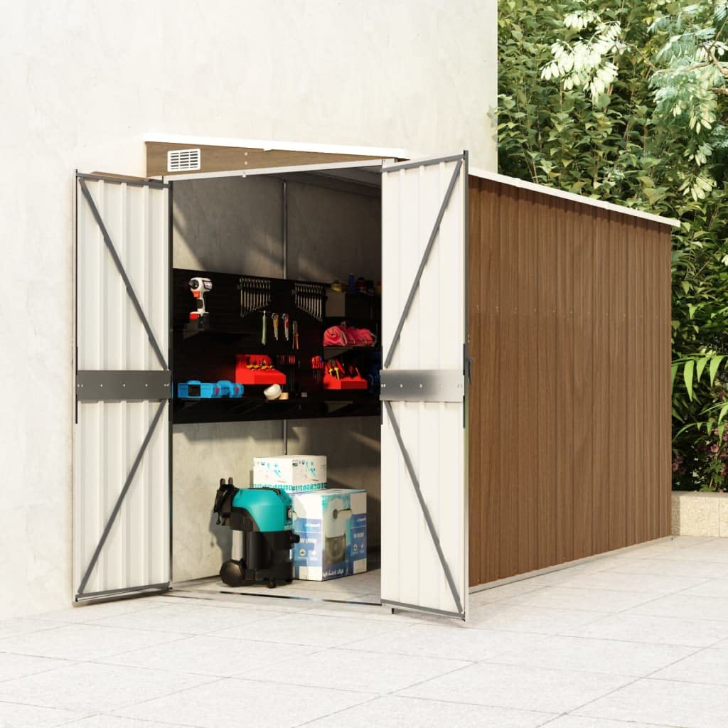 vidaXL Abri de Jardin Mural Abri de Rangement d'Outils Rangement d'Equipement de Jardin Extérieur Marron 118x288x178 cm Acier Galvanisé