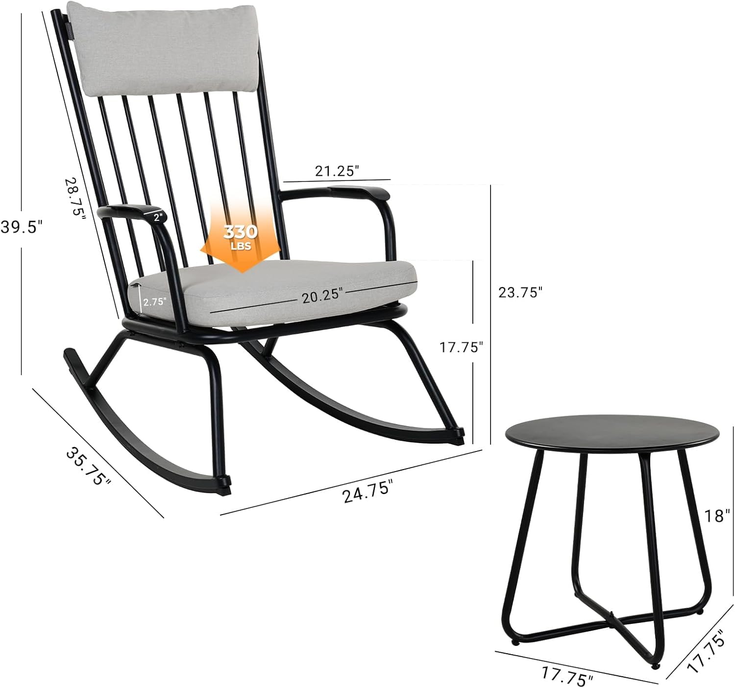 Grand patio Garten Schaukelstuhl Set mit Kissen und Beistelltisch, Outdoor GartenStuhl Schwingsessel bis 150 kg belastbar für Garten, Schlafzimmer, Wohnzimmer, Ecke, Veranda, Rot (Schwarz)