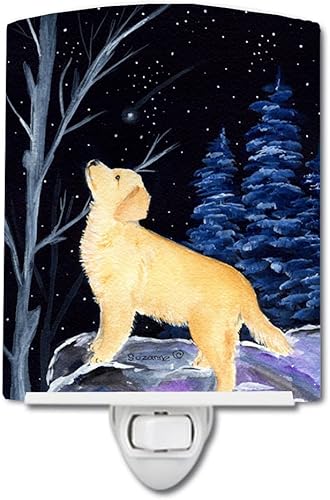Caroline's Treasures SS8392CNL Starry Night Golden Retriever - Luz nocturna de cerámica compacta, con certificación UL, ideal para dormitorio, baño,