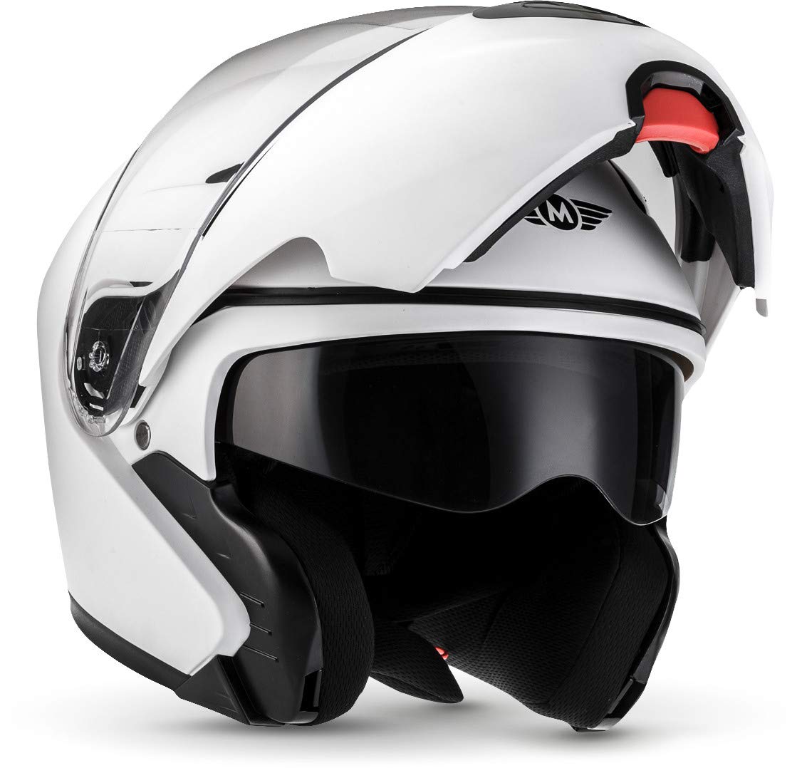 F19 „Matt White“ · Motorrad-Helm · Klapp-Helm Modular-Helm Flip-up Integral-Helm Motorrad-Helm Roller-Helm Cruiser · ECE 22.05 Sonnenvisier Schnellverschluss Tasche M (57-58cm)