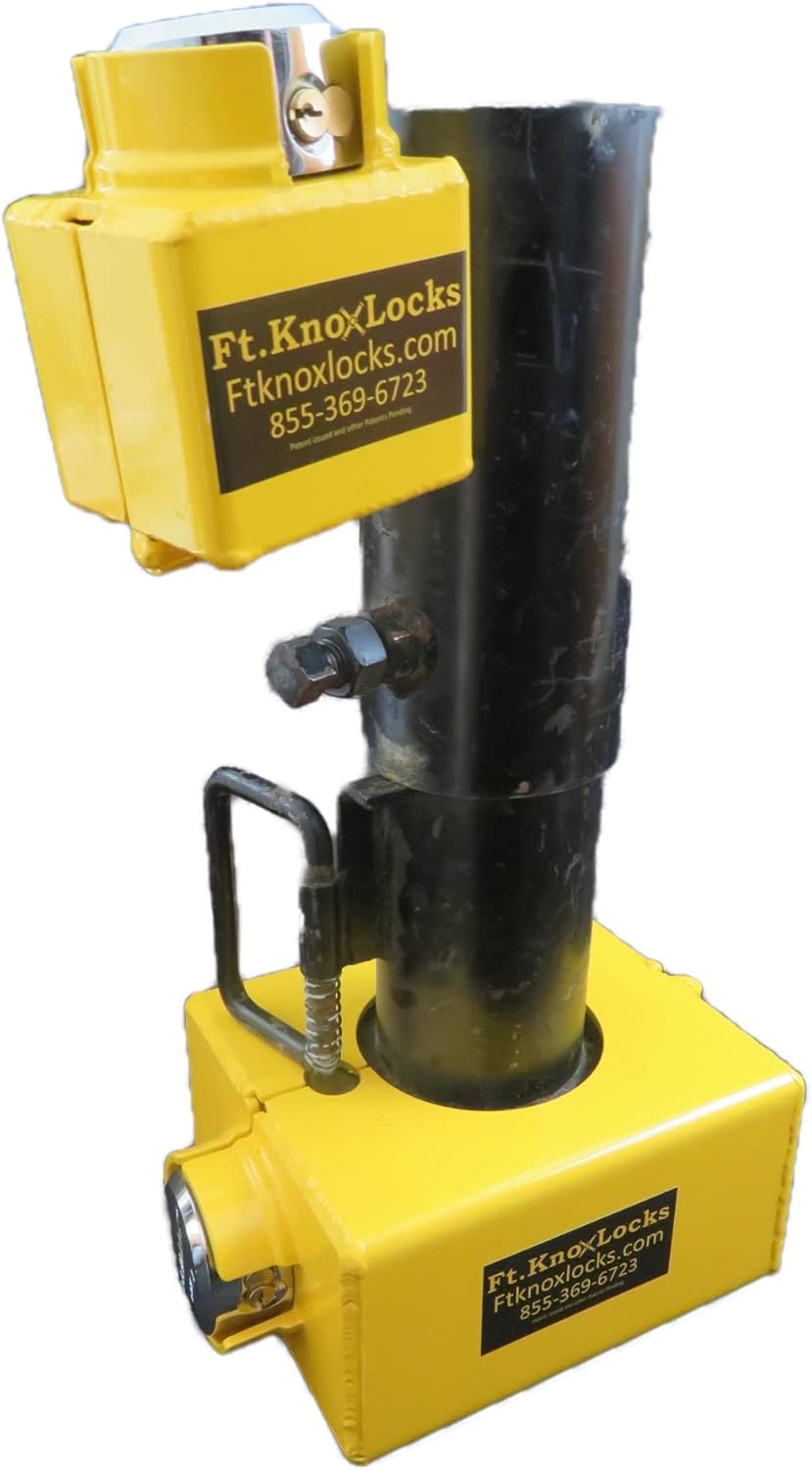 Ft. Knox Locks Gooseneck Trailer Coupler Lock for Round Tube Couplers with 2 Trimax Puck Locks - Bolt Cutter & Crowbar Proof