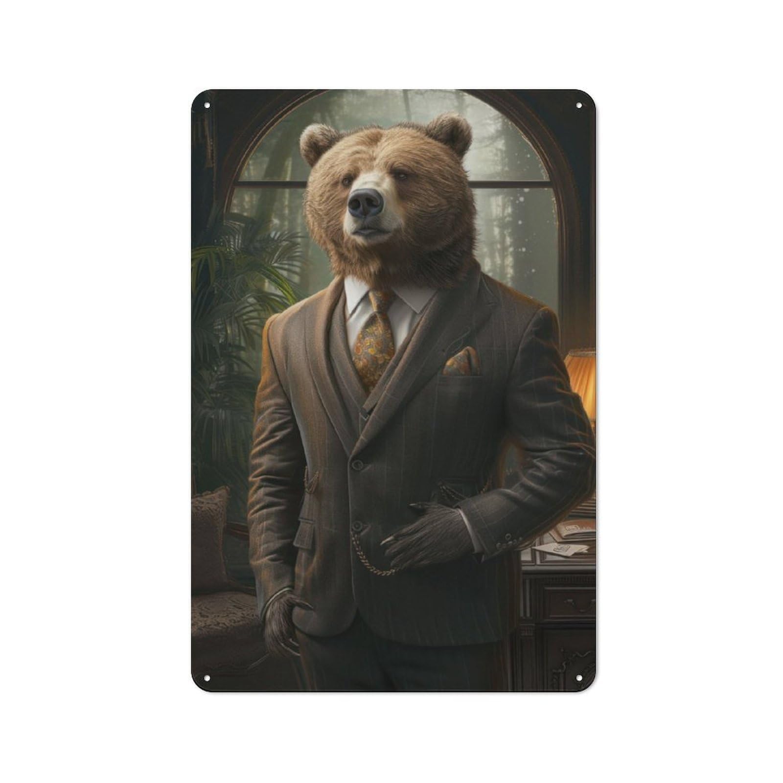 Junmoney Gentleman Grizzly Vintage Metal Plaque 30X20cm For Dining Room Or Kitchen, For Home Decor Collectors Refreshing A Room In Autumn