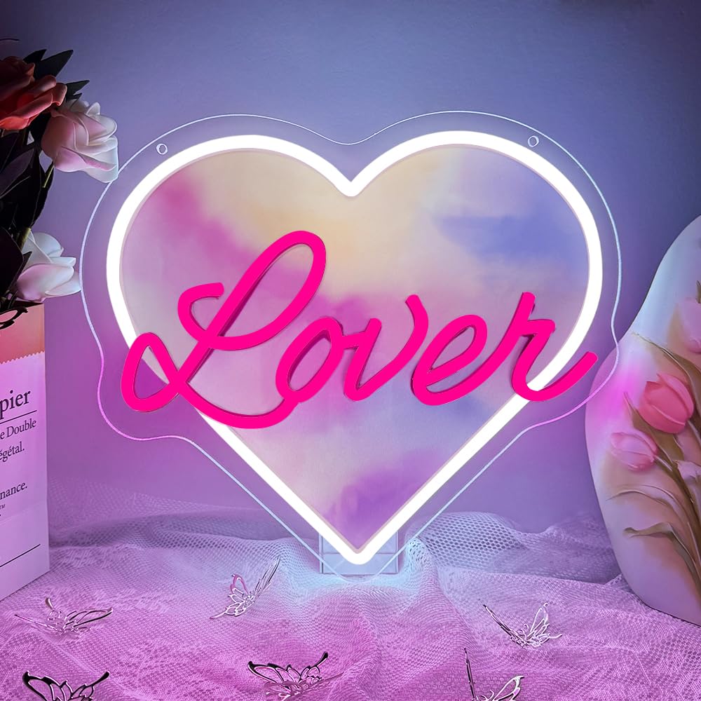 Heart Neon Sign,Pink Lover Dimmable LED Light Signs for Wall Art Decor,Singer Backdrop for Live Music Concert Bedroom Club Party Man Cave,Music Gift for Fan Women Girls USB Powered(12.6"*11.2") — image 1