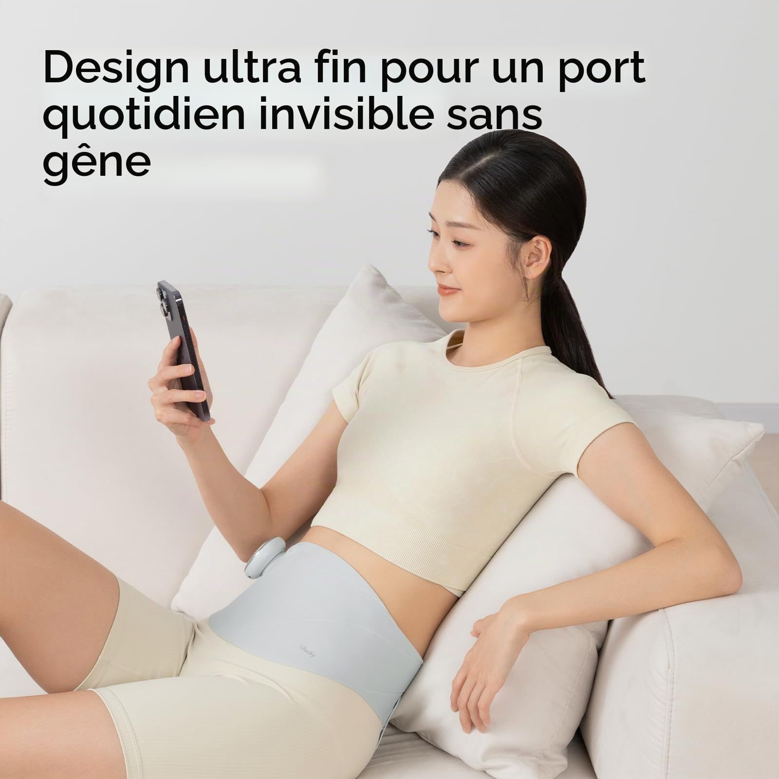Coussin chauffant portable, 6 tablettes de graphène à haute énergie, coussin chauffant rapide avec 3 niveaux de chaleur pour le dos ou le ventre, tissu de yoga, cadeau pour elle, femme (Blanc)