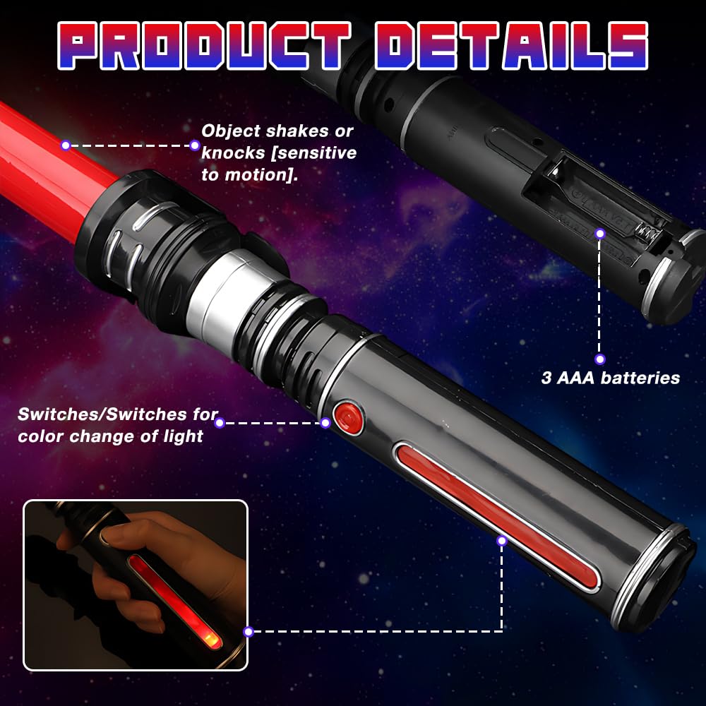 ADDLIVE 4 Pezzi Spade Laser, 12 Colori Modificabili con Luci LED Ed Effetti Sonori per Adulti e Adolescenti, Regalo Cosplay di Halloween di Natale per Ragazzo