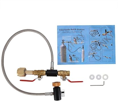 G1/2 CO2 Cylinder Refill Adapter, Stainless Steel Bottle Connector Kit CO2 Soda Maker Accessories Carbonated Water Fill Adapter with Hose for Filling (24 with Gauge)