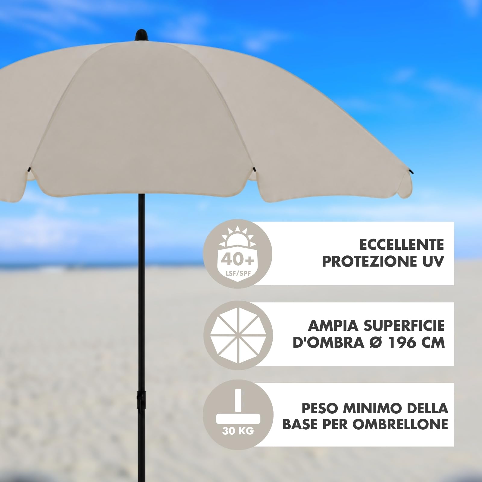 Derby ombrellone I Ombrellone rotondo per spiaggia, balcone e terrazza I Ombrellone regolabile in altezza I Con protezione UV I Ombrellone robusto e pieghevole I Ombrellone da spiaggia