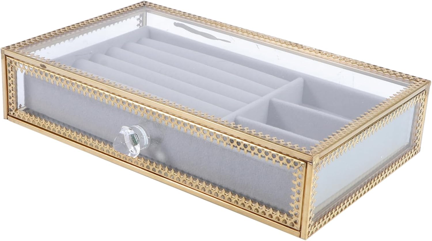 Elegant Glass Jewelry Storage Box Type Organizer for Necklace Earrings Rings Space-saving