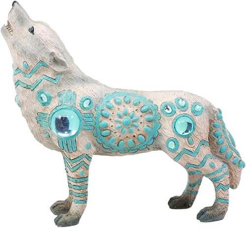 Ebros Gift Colección de figuras espirituales de tótem de lobo aullador nativo tribal 6.25 pulgadas de largo (cielo turquesa indio)