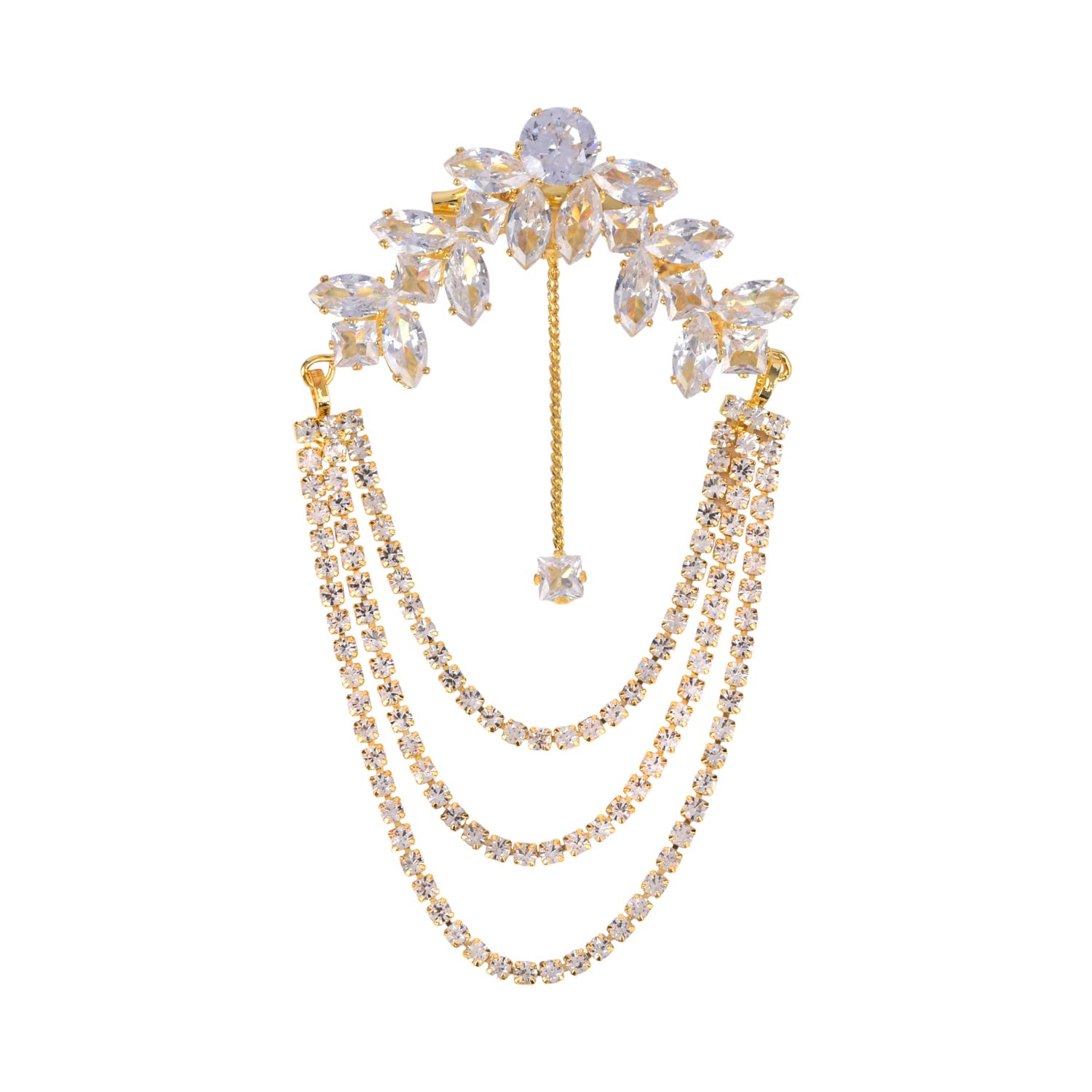 i jewels Traditional Leaf Cluster Brooch with Hanging Simulated Stone and Triple Chain for Men’s Suits and Sherwanis-picture-27