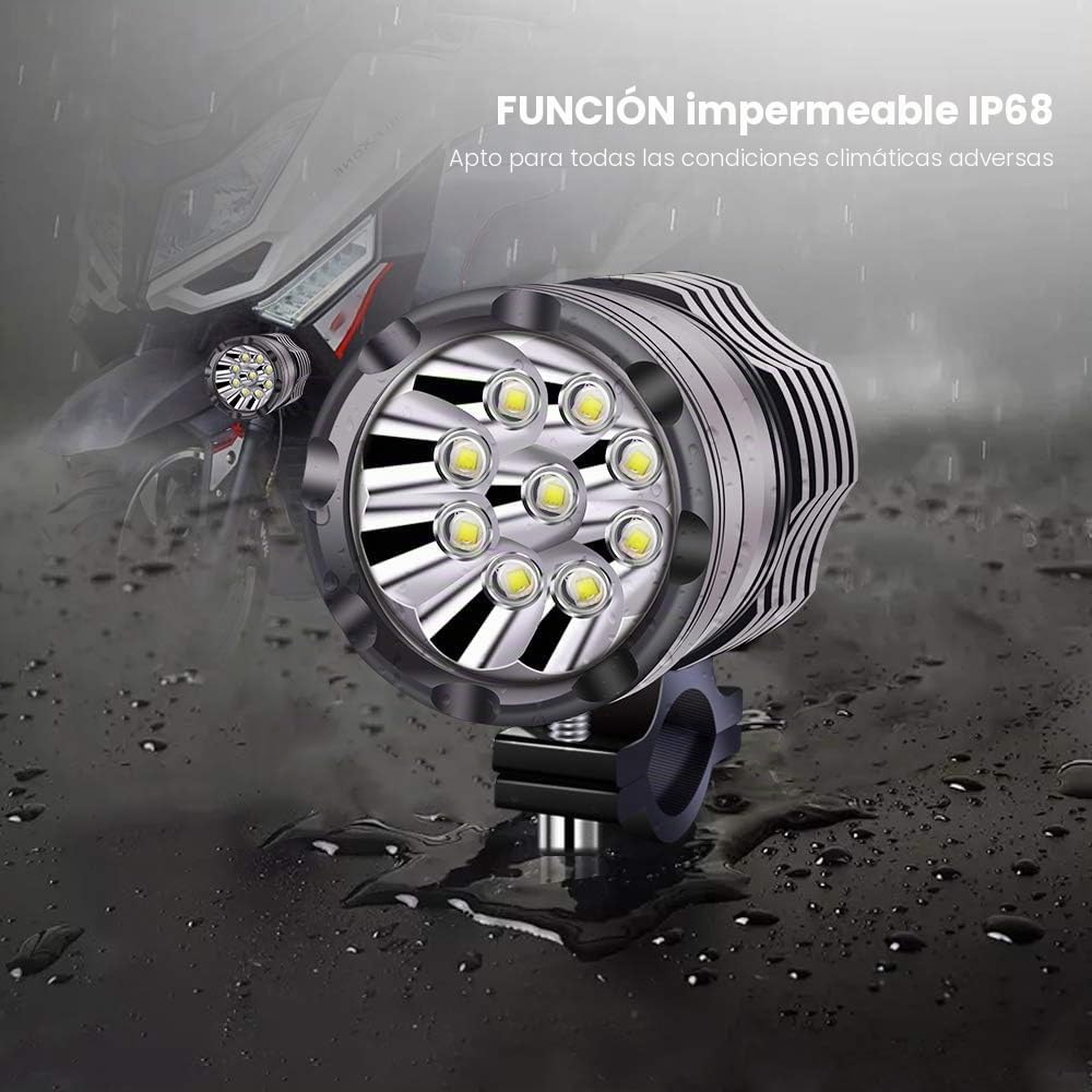 Luces antiniebla para motocicleta, focos LED auxiliares blancos, luces de conducción DRL universales para motocicleta, 2 faros LED para motocicleta, bicicleta, ATV, scooter, camión, coche, barco