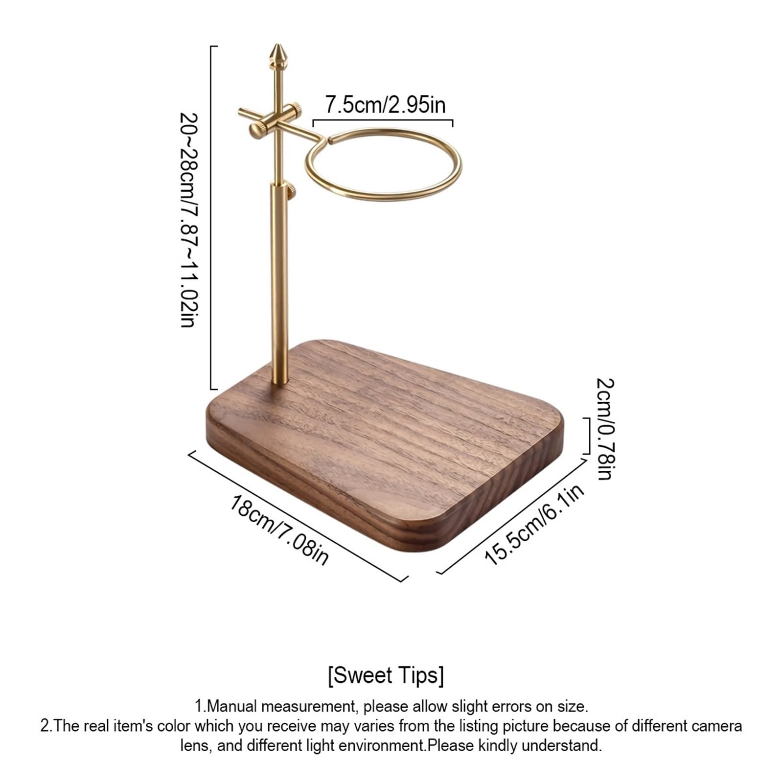 Estación de café con soporte for verter | Filtro ajustable en altura con gotero de cobre puro con base de madera de nogal