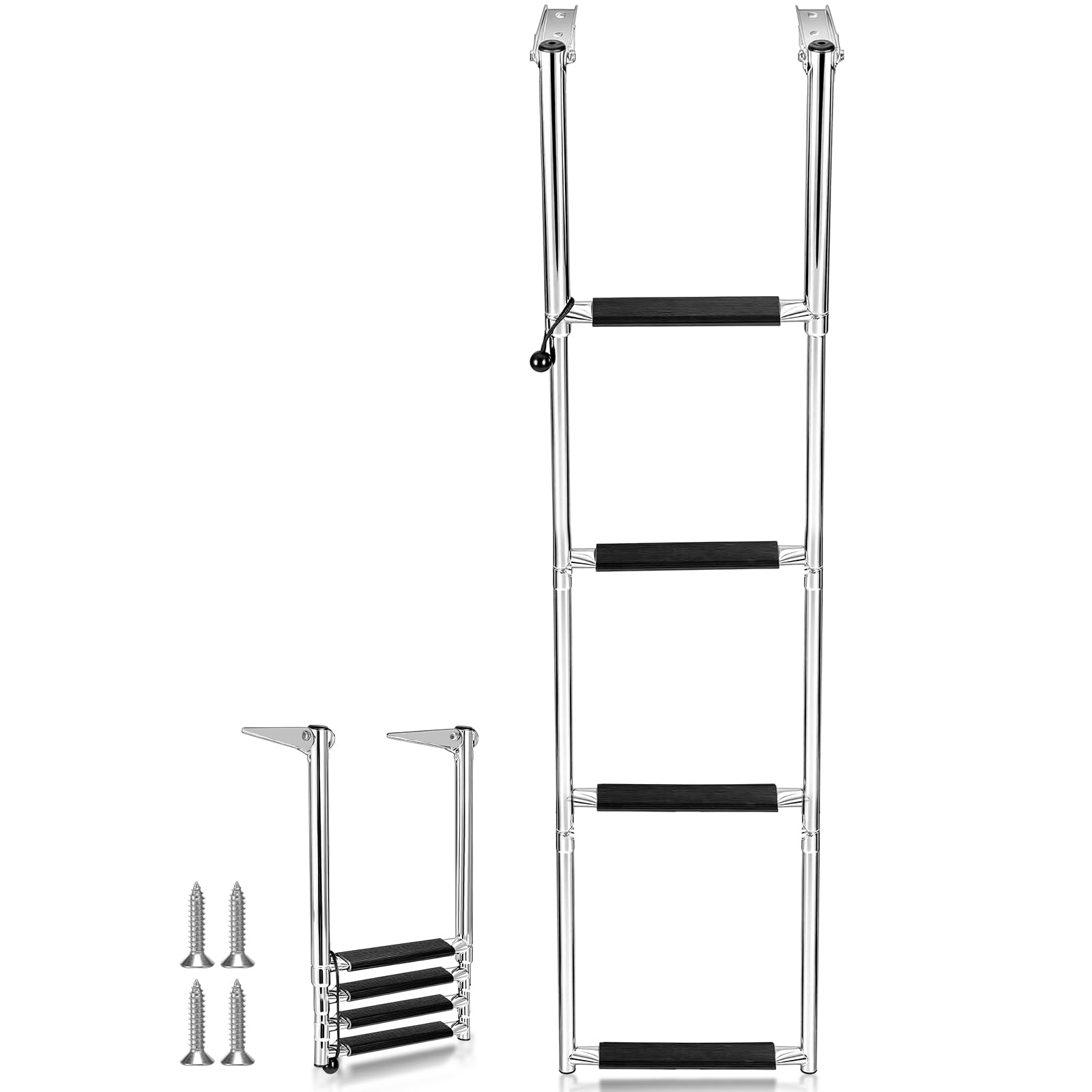 Frienda Boat Ladder 304 Stainless Steel Telescoping Step Ladder Heavy Duty Folding Pontoon Boat Stepladder Portable Dock Swim Stepladder for Marine Yacht