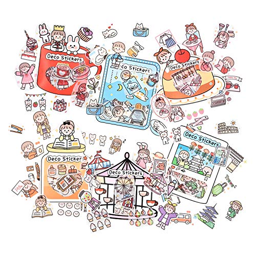 6 paquetes Pegatinas Scrapbooking Pegatinas Washi Pegatina decorativa para niños Pegatinas de planificador 240 piezas para diario, álbum, diarios de bala, artes y manualidades de bricolaje (Beauty) Cover