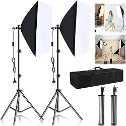 2 Soft Box, Kit de Iluminação Softbox com 2 Tripés, Tripé Profissional Iluminação Studio Softbox (50 x 70 x 200 cm), Metal, Preto