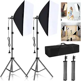 2 Soft Box, Kit de Iluminação Softbox com 2 Tripés, Tripé Profissional Iluminação Studio Softbox (50 x 70 x 200 cm), Metal, Preto