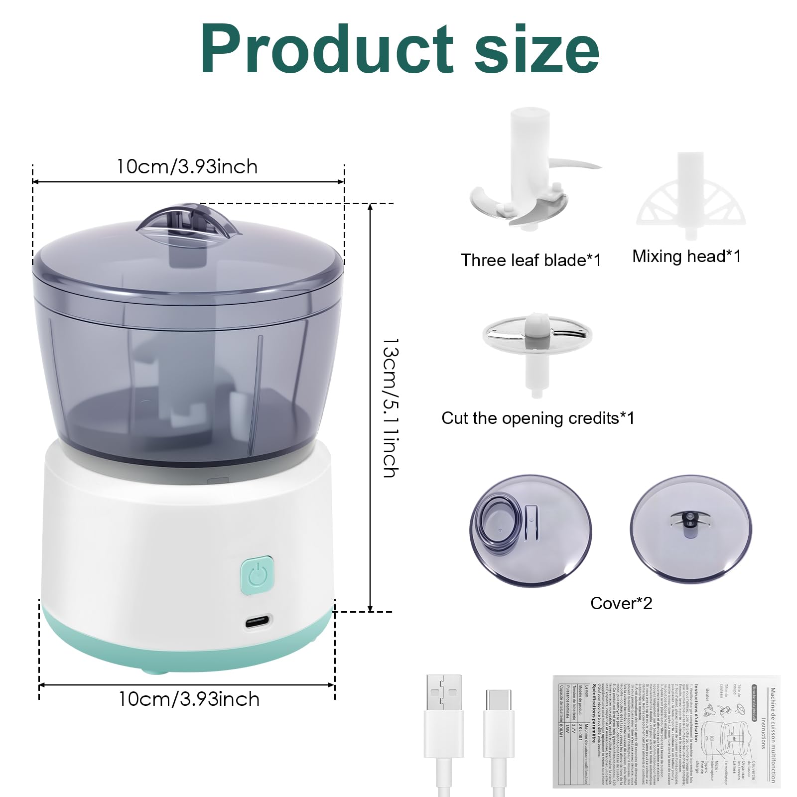 Electric Garlic Chopper Compact Mini Veggie Chopper 800mAh Rechargeable Mini Electric Food Processor 15W Efficient Grinder Removable Garlic Masher for Home