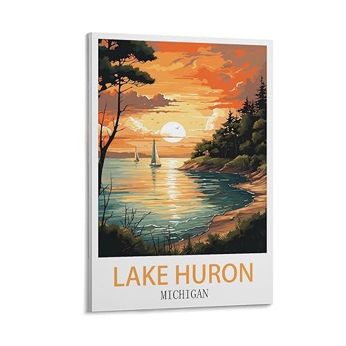 LCEYGNH Lake Huron Michigan Vintage Travel Posters Sunset 12x18inch(30x45cm) Print