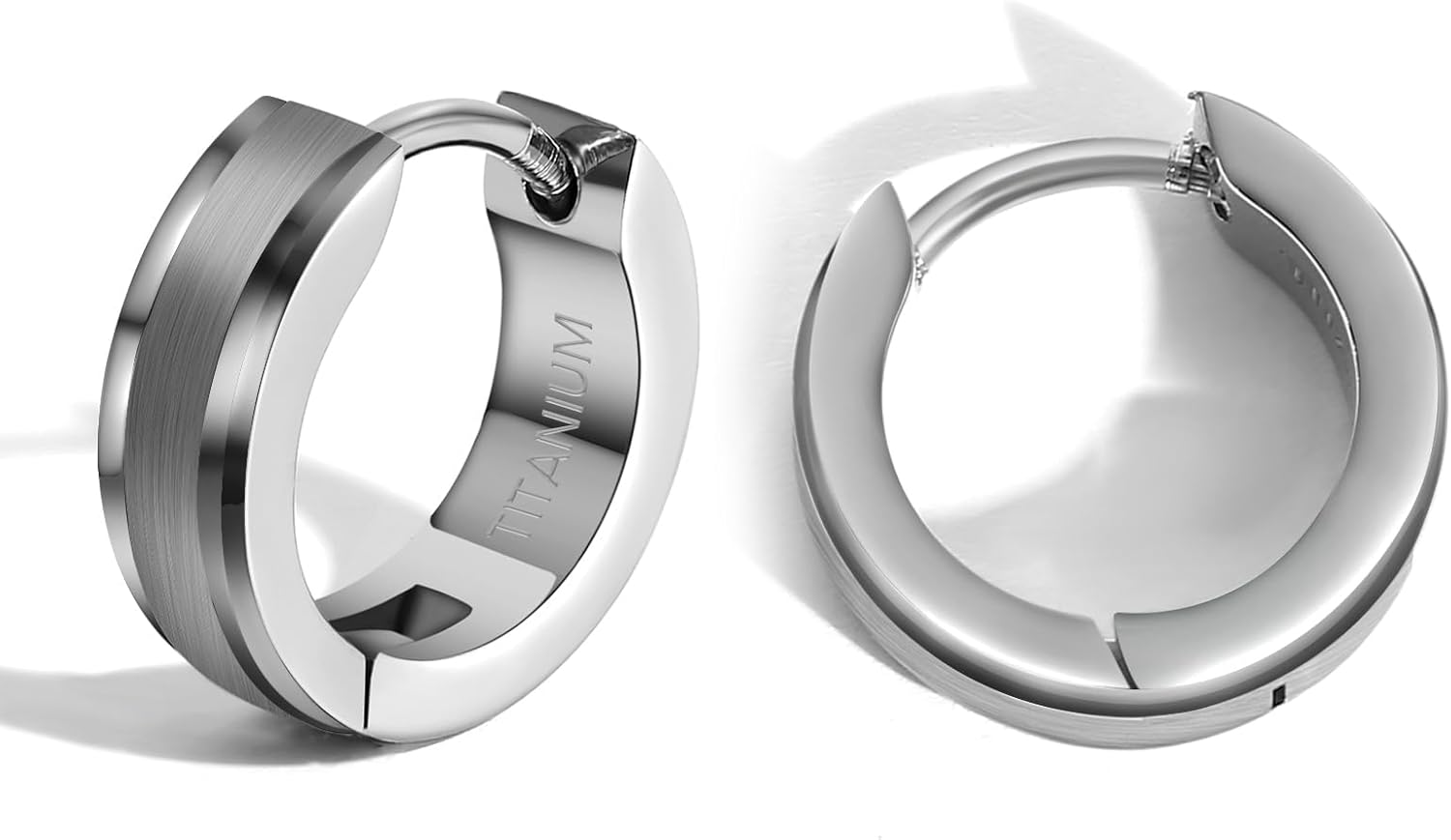 TGNEL Mens Hoop Earrings Small Titanium Earrings for Sensitive Ears, Silver Fashion Brushed Titanium Hoop Earring for Men Step Edge