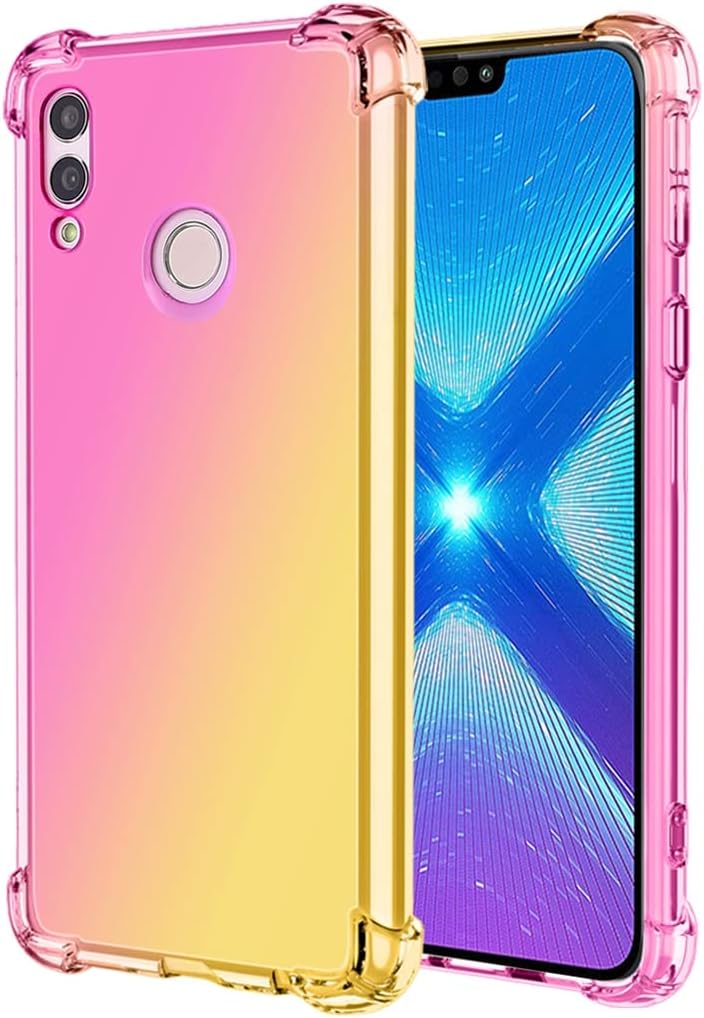 for Honor 8X/Honor View 10 Lite JSN-L23 Case, Clear Cute Gradient Phone Case Slim Anti Scratch Flexible TPU Cover Shockproof Protective Case for Huawei Honor 8X (Pink/Gold)