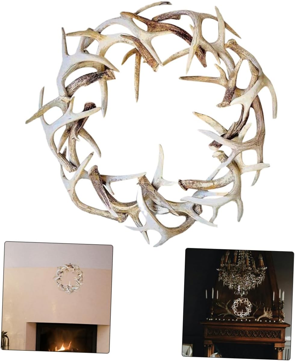 Levemolo Christmas Front Door Wreath Resin Antler Garland Decoration 7.86 Inch Artificial Antler Wreath for Winter Wall Hanging and Holiday Party Decor