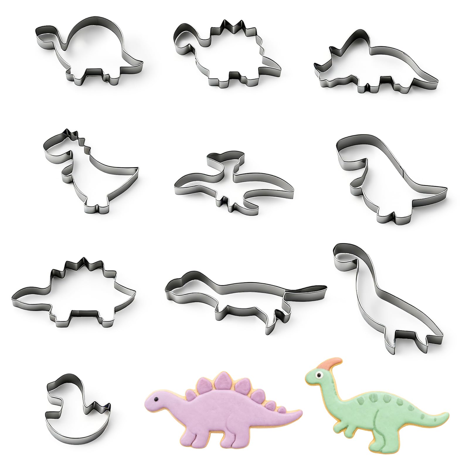 MINGBOLIN 10 Piezas Cortadores de Galletas Dinosaurio en Acero Inoxidable – Moldes Galletas y Cortador Galletas para Repostería Doméstica de Galletas, Chocolate y Pasteles