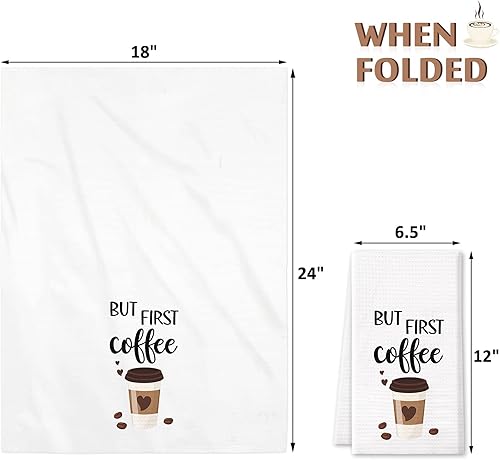 Miniatura 2 de Vansolinne Juego de 4 toallas de cocina para café, divertidas toallas de cocina para cafetería, toallas decorativas de gofre, regalo divertido de