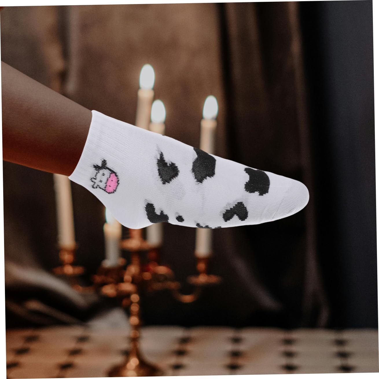 BESPORTBLE 5 pares Calcetines Cortos de Algodón para Mujer con Estampado de Vaca y Diseño Elástico y Transpirable para Adolescentes y Diario