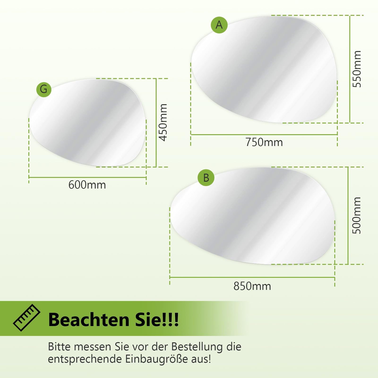 S'AFIELINA Asymmetrischer Spiegel 75x55 cm, Rahmenloser Wandspiegel | Organischer Spiegel für Badezimmer und Gäste-WC, Kupferfreies HD-Glas, Splitterschutz, Hoch- und Querformat montierbar
