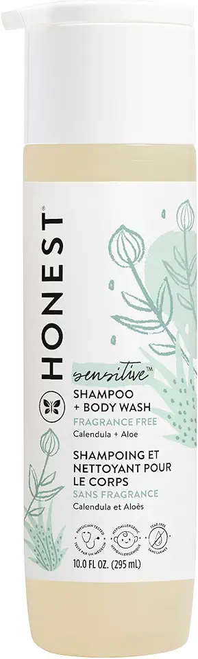 The Honest Company 2-in-1 Cleansing Shampoo + Body Wash for Sensitive Skin | Gentle for Baby | Naturally Derived, Tear-free, Hypoallergenic | Fragrance Free, 10 fl oz